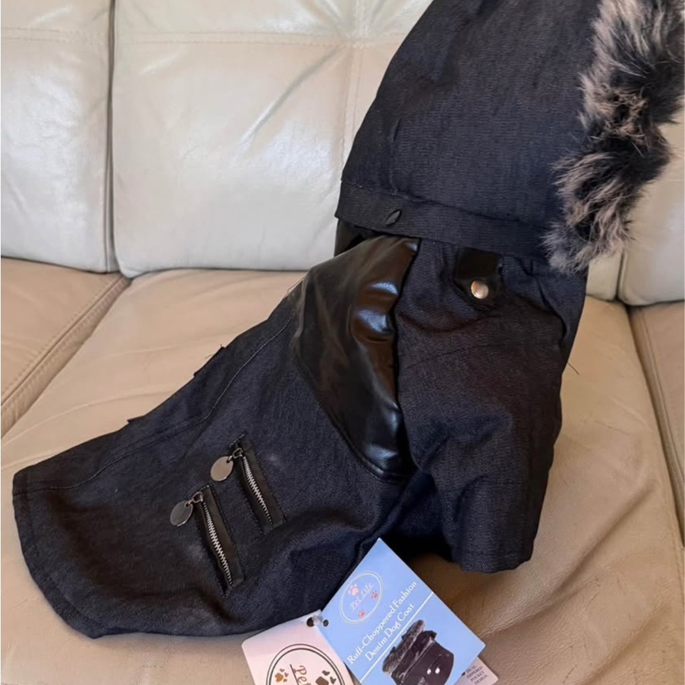 Pet Life Charcoal Dog Jacket with Faux Fur Trim